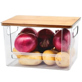 Jarlieyc Stackable Storage Bins with Bamboo Top,Kitchen Pantry Organizer and Storage Baskets,for Onion, Potato, Vegetable, Produce,Snack (1)