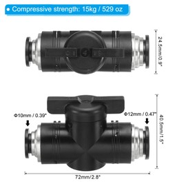 PATIKIL 1/2"-3/8" Pneumatic Ball Valve, 1 Pcs Push to Connect Fittings Quick Connect Tube Fittings Air Flow Control Valve for Pneumatic Systems Automation Manufacturing, Black