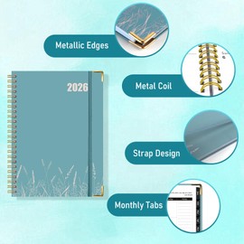 MOFELON Diary 2026-2026 Diary A5 Week to View, Jan 2026 - Dec 2026, Weekly & Monthly Planner, Academic Diaries 2026 with Twin-wire Binding, Hard Cover, 21.5 x 15.5 x 1.5cm (Blue Wheat)