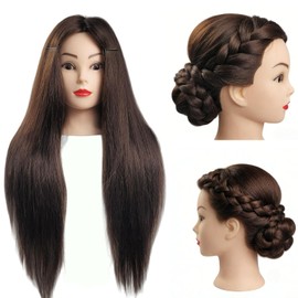 Cabeza de maniquí para trenzas, 80% cabello natural, para peinado, de 66 a 71 cm, para entrenamiento profesional de belleza.