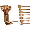 NAZANIN 9-Piece Natural Acacia Wood Kitchen Utensil Set with Holder & Spoon Rest, Wooden Spoon Set for Nonstick Pans & Cookware, Durable, Lightweight, Heat Resistant, & Non-Scratch Cooking Spoons
