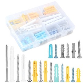 Board Anchors, Set of 200, 10 Different Sizes, Curling Plugs, Drywall Anchors, Hollow Wall Anchors, Corner Trimmers, Anchor Bolts, Plasterboard Screws, Screws & Plugs, Strong, Anti-Rotation Fixing