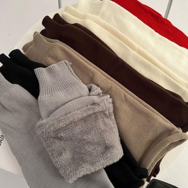 Yanmucy Leg Warmers Double Layer Plush Knitted Leg Sleeve Wide Legged Warm Winter Knee High Leg Warmer Punk Style Long Knee Leg Sleeve for Teen Girls Women (Grey, One Size)