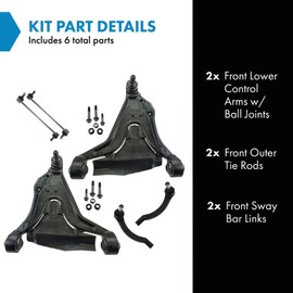 TRQ Front Steering & Suspension Kit Control Arm with Ball Joint Sway Bar Stabilizer Link Tie Rod Compatible with 1993-1997 Volvo 850 1998-2000 S70 V70