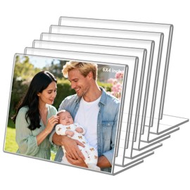 DESONAUT 6 Pack 6x4 Inch Clear Acrylic Self Standing Picture Frames,Clear Photo Frame Stand Tabletop Display for Home or Office Décor,Horizontal