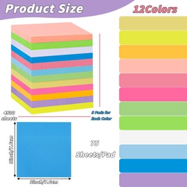 60 PCS Sticky Notes Bulk 3x3 Inch Colorful Sticky Notes 75 Sheets/Pad 12 Colors, Adhesive Sticking Self-Stick Multicolor Memo Note Pads for Teacher Student School Office Meeting Blank Desk Pads