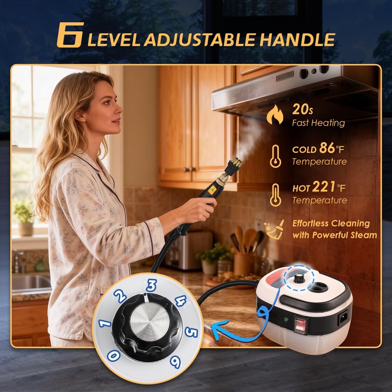 Hapyvergo 2500W Handheld Steam Cleaner, Pressurized Steam Cleaning Machine with