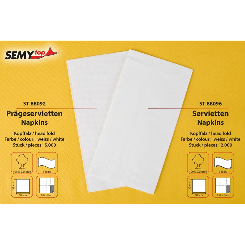 Semy Top ST-88096 Tafelserviette, 1/8 Falz, 2-lagig, 33 cm x