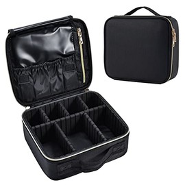 Stagiant Makeup Bag Vanity Case Travel Beauty Box Organiser Storage Box Makeup Organizer Bag with Removable Compartment, Classic Black