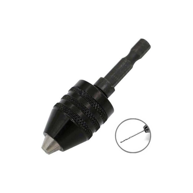 Black 1/4 Inch 0.3-6.5mm Hex Shank Keyless Drill Chuck Quick