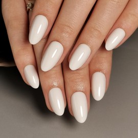 Press On Nails Short - Findigit Press On Nails, Almond Fake Nails White with Nail Glue, Fit Perfectly Natural Reusable Stick On Nails in 16 Sizes - 32 Glue On Nails Kit, Cream White