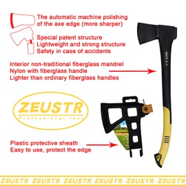 ZEUSTR 30" Splitting Axe Hatchet with Nylon Shock-Absorbing Handle, Camping Axe for Logs, Wood