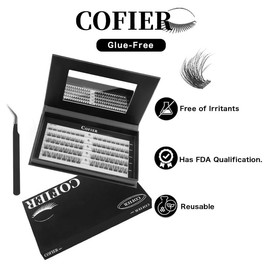 【LIve Only】Cofier Glue-Free DIY Lash Kit Press on Lash No Glue Lash Self-Adhesive Eyelash Kit Individual Lashes Friendly Makeup Cosmetic Eyelashes with Tweezers 80/100 Pcs:_Fluffy+Lower Lashes