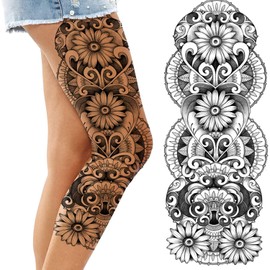 Tatodays Temporary tatoo women Stick on daisy sun flowers flora adult temporary tattoo sticker transfer female body art realistic goth hippie boho temp tattoo festival