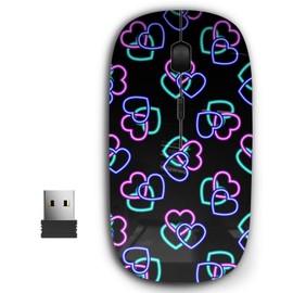 2.4G Ergonomic Portable USB Wireless Mouse for PC, Laptop, Computer, Notebook with Nano Receiver ( Neon Heart Print Glowing )
