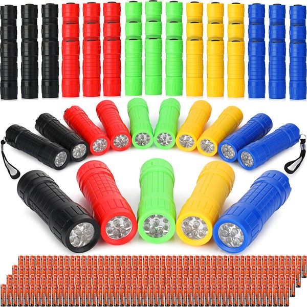 Riakrum 60 Pack 9 LED Flashlight Bulk Plastic Handheld Flashlights