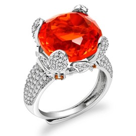 Uloveido Created Padparadscha Big Cushion Cut Stone Cocktail Ring for Women, Women's Fashion Platinum Plated Large Orange Stone Adjustable Size Ring Y2900 (Orange)