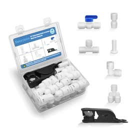 Sweezwon 3/8" Quick Connect Push-to-Connect Water Line Fittings Kit for RO/DI Water Filter, Refrigerator, Ice Maker (Ball Valve + T + L + Y + I + Professional Tubing Cutter, 16 Pcs)
