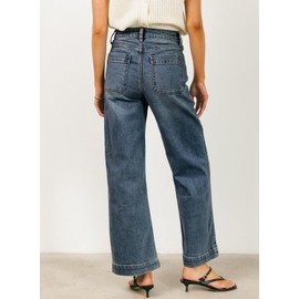 EVALESS Wide Leg Jeans Women High Waisted Stretchy Straight Jean Loose Denim Pants Real Teal Size 14