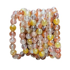 FishTooth Natural Genuine Brazilian Crystal Stretch Bracelet, Abundance Stone Birthstone Chakra Healing Gemstone Crystal Beads Adjustable Bangle Jewelry Gift for Men Women (pink)