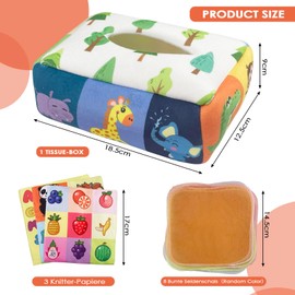 Chiluxendo Toy Sensory 6 Months, Crinkle Toy Tissue Box, Tissue Montessori Box, Tissue Box Children, Sensory Toy for 0-12 Months Boys Girls Gifts Educational Toy