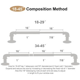 Gold Industrial Curtain Rods for Windows 28 to 48 inch(2.3-4ft),1'' Blackout Wrap Around Curtain Rods,Indoor and Outdoor,Size:18''-45''