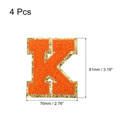 sourcing map 4Pcs Chenille Letter Patches Iron on Letter Patches Orange K Alphabet Decorative Repair Embroidered Patches for Clothing, Shoes, Hats, Backpacks