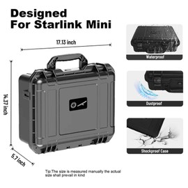 Eruseay Waterproof Starlink Mini Case, Portable Hard Protective Carrying Case for Starlink Mini Dish Kit with Molded Foam Accessories, Ideal for Travel and Camping, Dark Grey
