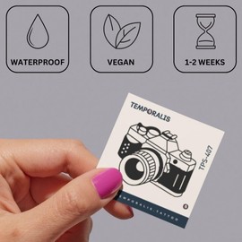 Temporalis® Temporalis® Retro Camera Tattoo, Temporalis®, Vegan & Waterproof, EU Certified Cosmetics, Lasts 1-2 Weeks