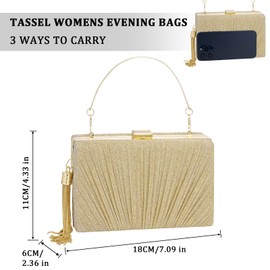 YYW Tassel Womens Evening Handbag Shoulder Bags Glitter Clutch Bags for Formal Wedding Party Date Prom with Top Handle and Chain(Gold)