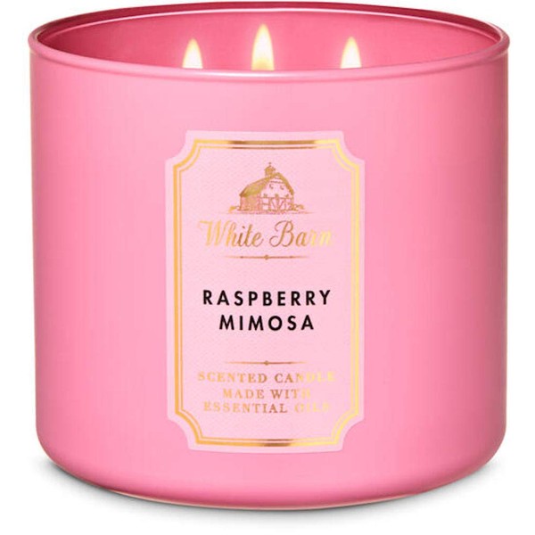Bath and Body Works White Barn Raspberry Mimosa 3 Wick Candle 14.5 Ounce