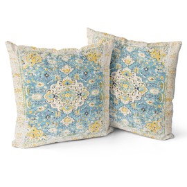 Snylcce Boho Throw Pillow Covers Set of 2 Floral White Antique & Vintage Design, Double-Sided Pattern - 40 x 40 cm Soft Cushion Covers for Garden Couch, Sofa, Bed - Decorative 16 x 16 Inch Cushion