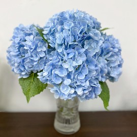 ZooeyRoose 3 pcs Light Blue Artificial Hydrangea Flowers 21" Lifelike Fake Large Real Touch Hydrangea Blue Flower for Wedding Decoration Bride Bouquet Floral Home Decor Table Centerpieces