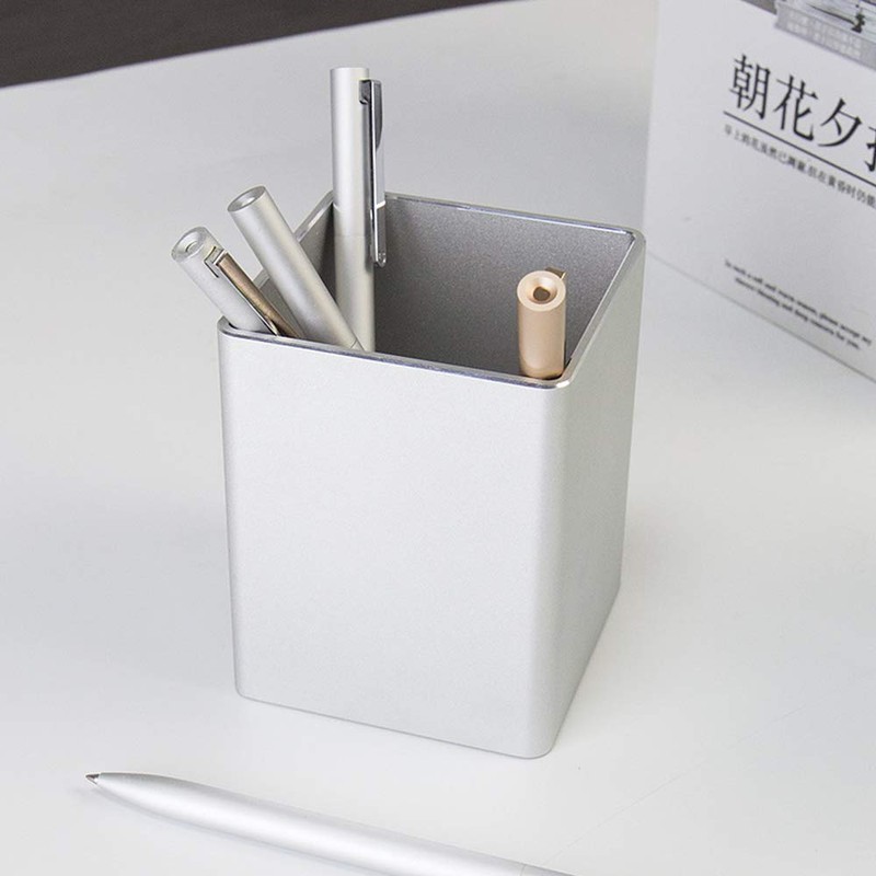 Pencil Stand, Pen Stand, Storage Case, Stationery Storage (Silver Cube)