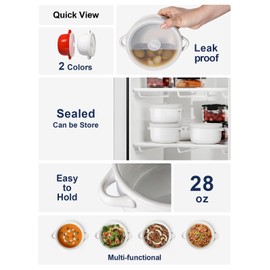 LE TAUCI Soup Bowls with Handles and Silicone Lids, 28 oz Ceramic Ramen Bowl Microwavable, Oven Safe French Onion Soup Bowls for Noodles, Cereal and Chilli, Non-Toxic Soup Crocks, Set of 2, White