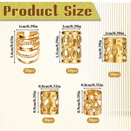 BOHUIZ 100 Pcs Gold Hair Jewelry for Braids, Loc Jewelry for Hair Dreadlock, Hair Charms for Women, Metal Gold Braids Rings Cuffs Clips for Dreadlock Accessories Hair Braids Jewelry Decorations(Gold)