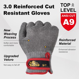 dinopro Cut Resistant Glove Beyond ANSI A9,Reinforced Stainless Steel,Kitchen Food Grade Metal Glove for Cutting Meat,Mandoline (Medium)