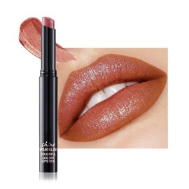 Brown Metallic Lipstick for Women,Lightweight Comfortable Non-Drying Shimmer Frosted Lipstick,Glitter Lip Gloss Stain Long Lasting Waterproof Smudge Proof 24 Hour Full Coverage Lip Makeup,Vegan