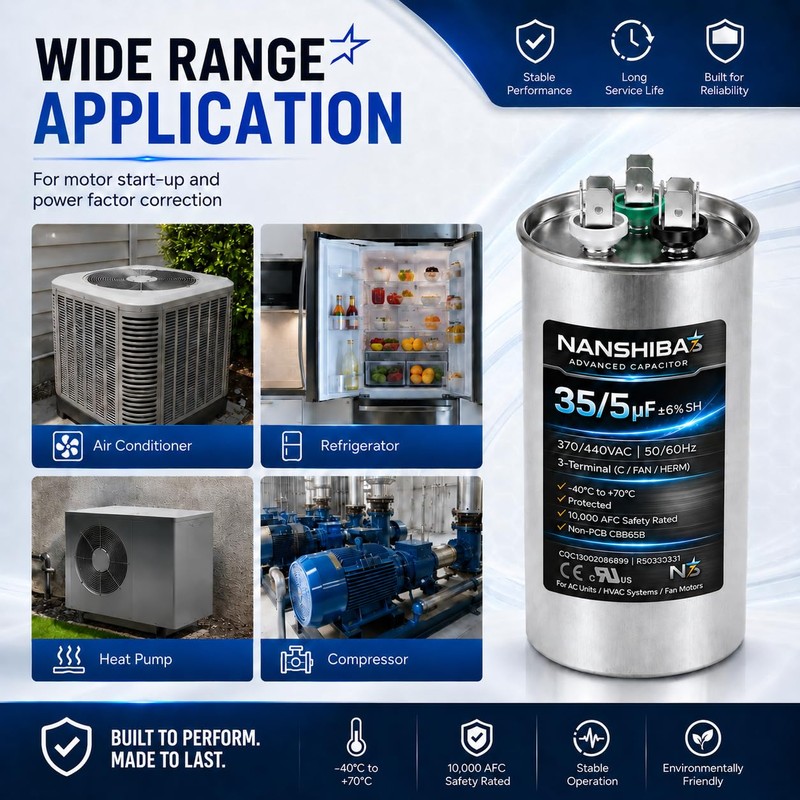 nanshiba 35/5 uF Dual Run AC Capacitor, 440/370VAC Round CBB65B