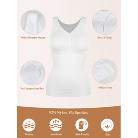 Joyshaper Women's Undershirt Shapewear Tummy Control Shirt Shaping Tops Bra Tank Tops Shirt Lace Vest Top Vests Shaping Belly Away Shirts Body Shaper, White/V Neck
