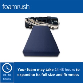FoamRush 3-Inch Bunk (28" x 72") High Density Foam RV Mattress Replacement with Canvas Navy Cover, Medium Firm, Made in USA, Camper Trailer, Removable Water-Resistant Outdoor/Indoor Cover with Zipper