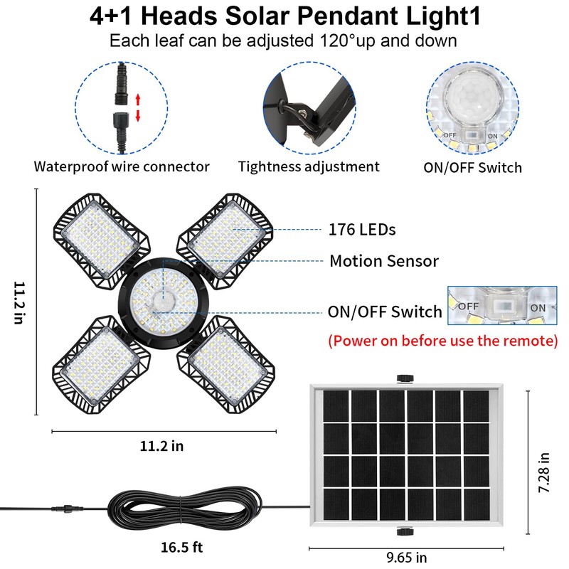 Aqonsie Solar Shed Light Indoor Outdoor, 176LED Solar Powered Pendant