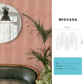 Miscasa Herringbone Peel and Stick Backsplash Wall Tile, Self Adhesive Aluminum Metal Texture Tiles Stick on Wall Tiles for Kitchen, Bathroom (Copper,12 Sheets)