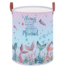 Mermaid Room Decor Kids Laundry Basket,Pink Ocean Baby Girls Laundry Hamper, Under The Sea Kids Clothes Hamper Storage Box, Cute Beach Towel Pool Toy Bin (Mermaid)