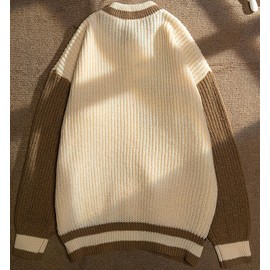 ebossy Womens Cute Bear Embroidery Knit Cardigans Casual Loose Button Down Drape Long Sleeve Varsity Sweater Jacket (L, Apricot)