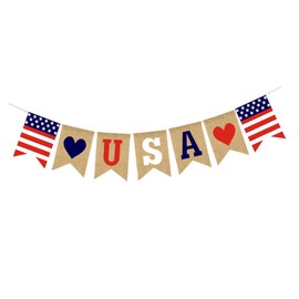 CAXUSD 2 Pcs Happy Birthday Banner Usa Patriotic Bunting Independence Day Decorations