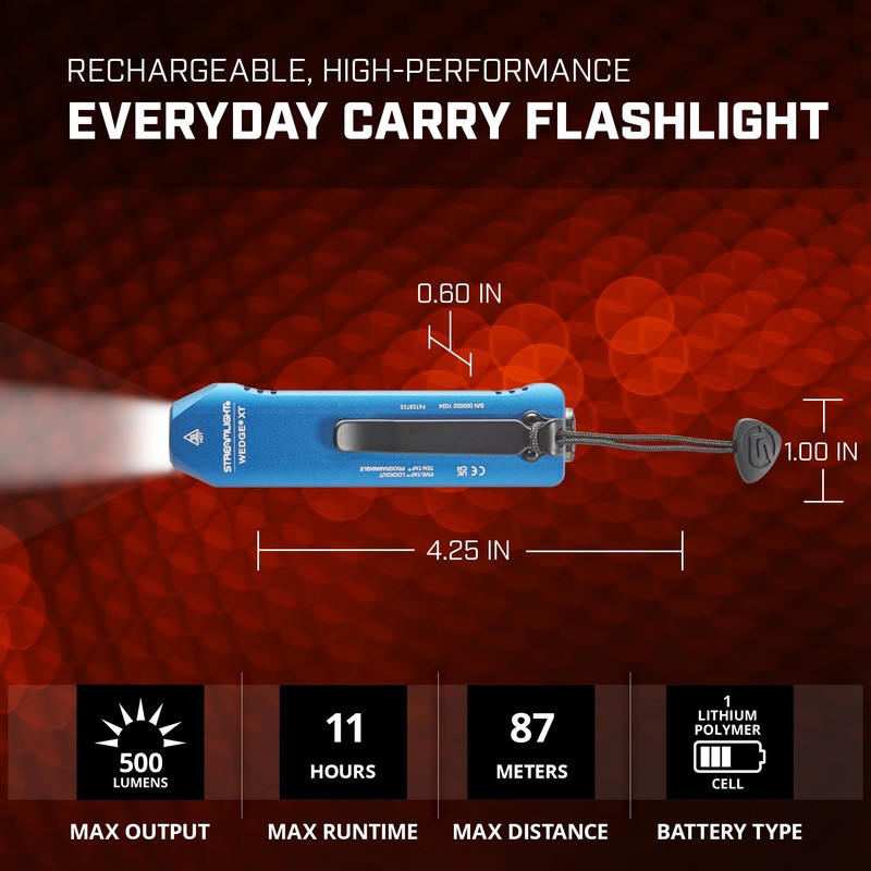 Streamlight 88825 Wedge XT 500-Lumen 1,900-Candela Flat Everyday Carry Flashlight,