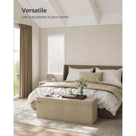 SONGMICS Storage Ottoman, Foldable Storage Bench, 15 x 43 x 15 Inches, Flipping Lid, 660 lb Load Capacity, for Entryway, Living Room, Bedroom, Camel Brown ULSF076K01