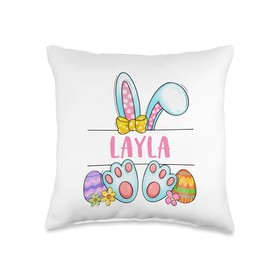 Layla Bunny Ears & Eggs Happy Easter Day Girls Throw Pillow