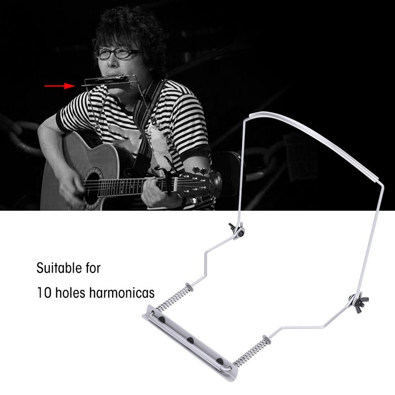 Alomejor Harmonicas Neck Holder Adjustable Metal 10 Holes Harmonica Neck